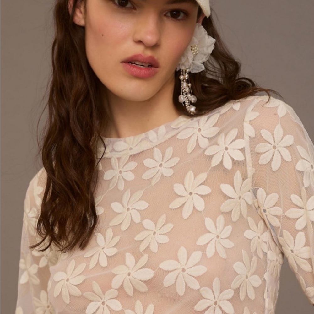 Daisy sheer cropped tee with embroidery size 2X (runs small) see measurements - Picture 4 of 11